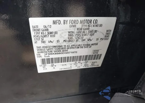 2013 Ford Explorer from USA, damaged, VIN 1FM5K8B80DGA71970